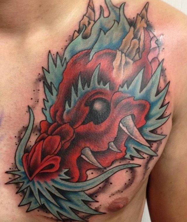 Dragon Chest Shoulder Tattoo