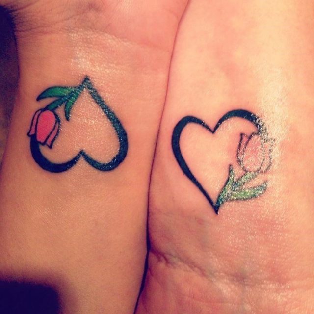 Dutch Tulip Heart Tattoos On Wrists