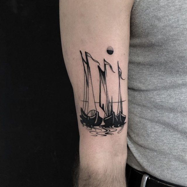 Dutch ships tattoo by @straydogsociety