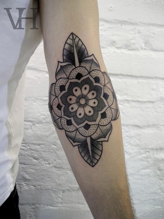 Fabulous Flower Elbow Tattoo Design For Boys