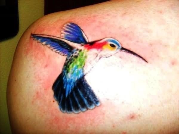 Flying Watercolor Hummingbird Tattoo