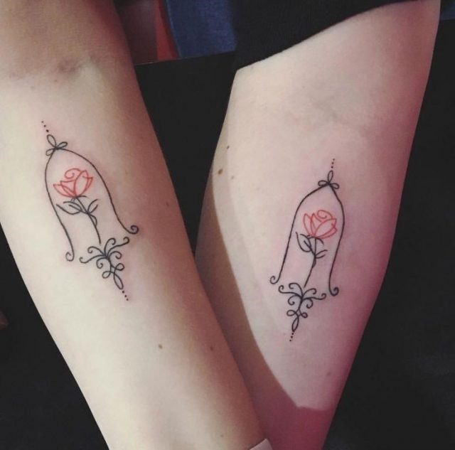 Friend Tattoos Beauty and the beast rose tattoo Matching Tattoo Best friend Tattoo Disney Tattoo