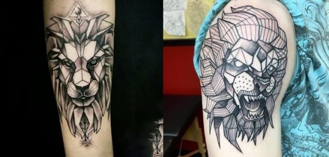 Geometric lion tattoo