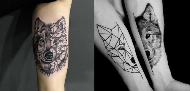 Geometric wolf tattoo