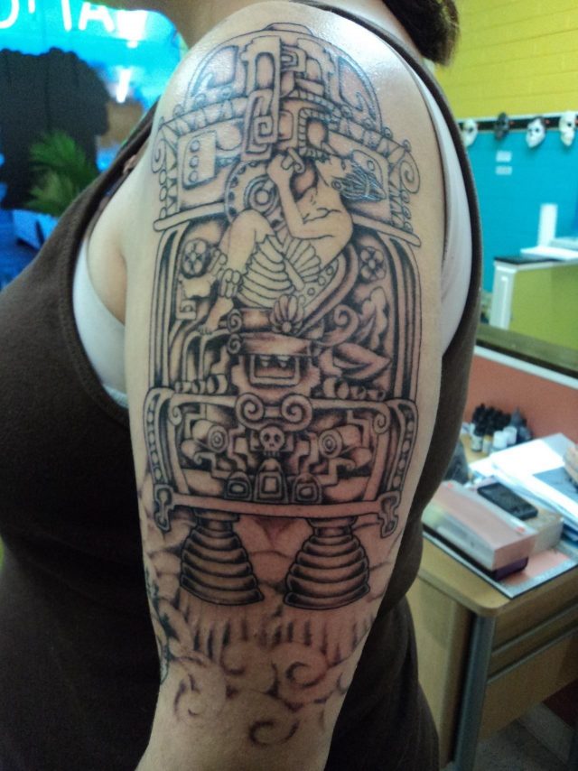 Girl Left Half Sleeve Ancient Alien Tattoo