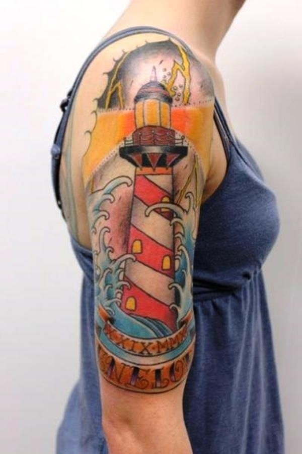 Girl Right Half Sleeve Lighthouse Tattoo