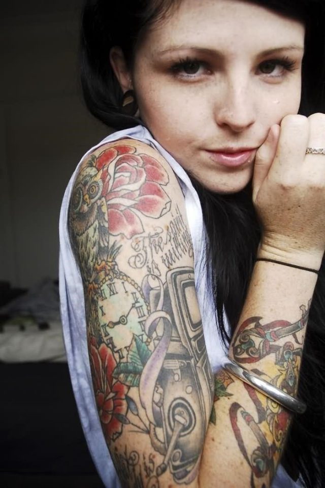 Girl With Full Sleeve Tattoo