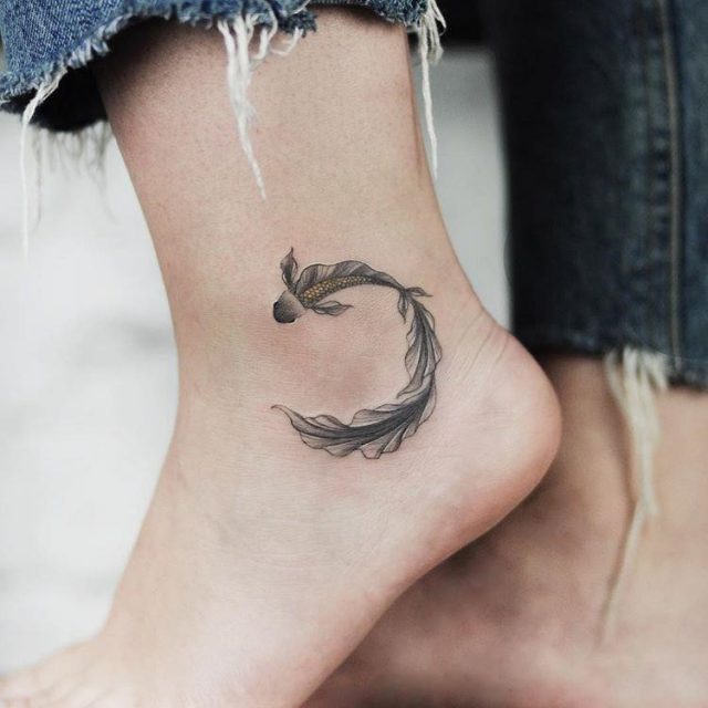 Half Circle Koi Fish Ankle Tattoo