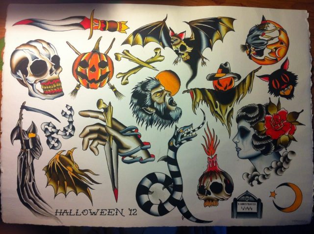 Halloween Traditional Tattoo Flash1