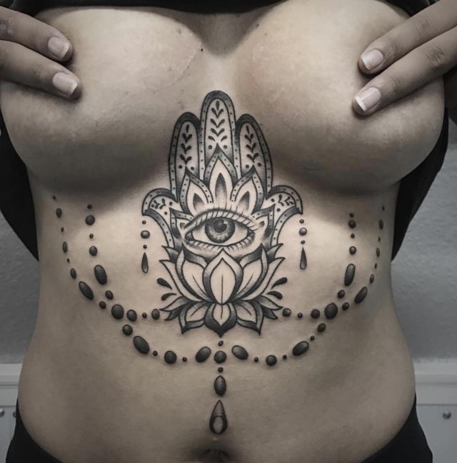 Hamsa Sternum Tattoo