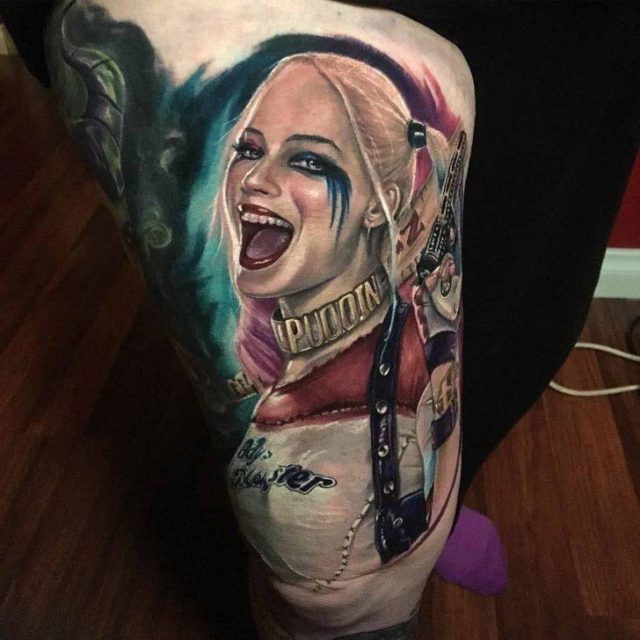 Harley Quinn Tattoo on Thigh by Andrew Smith 1 728×728