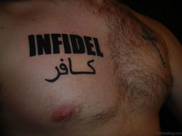 Infidel Arabic Tattoo On Chest