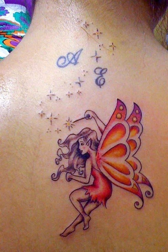 Single needle fairy tattoo on the inner arm