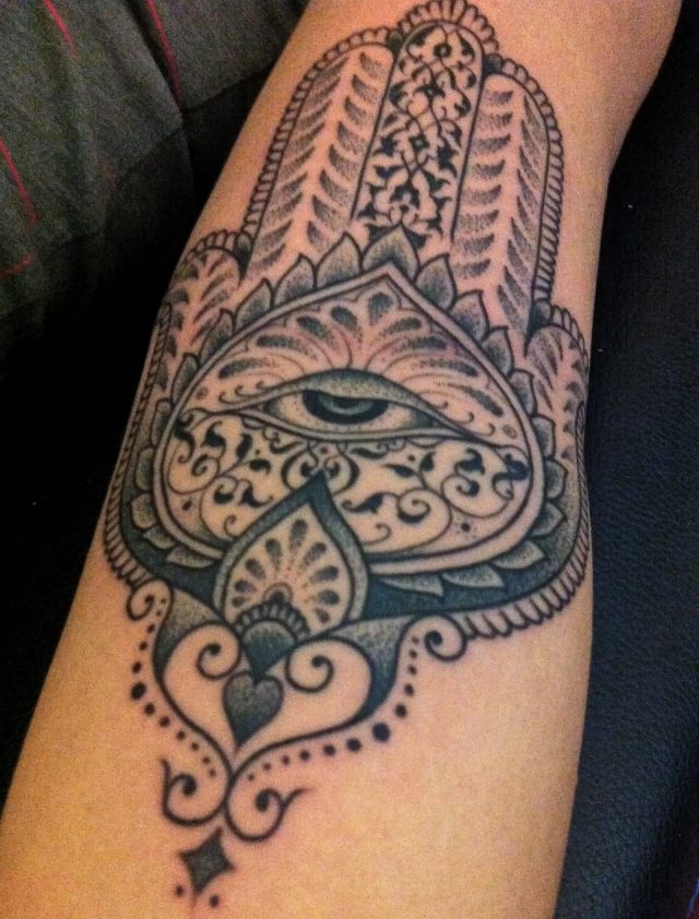 Latest Hamsa Eye Spiritual Tattoo On Arm