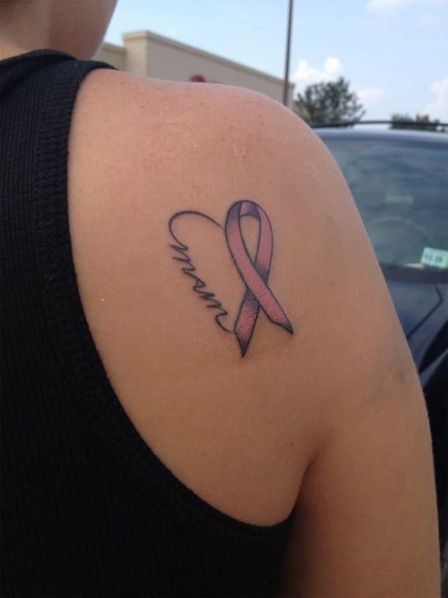 Latest Women Breast Cancer Tattoo on Back Shoulder