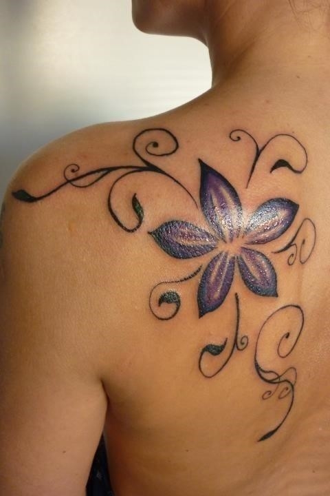 Left Back Shoulder Flower Tattoo