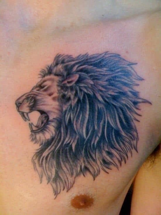 Lion Head Tattoo on Chest For Men
