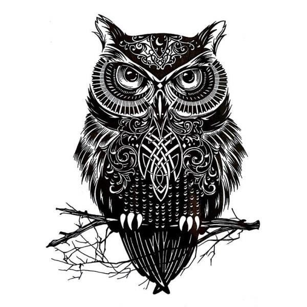 Long sleeve black owl tattoo