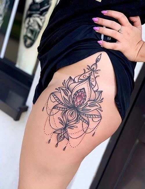Lotus Hip Tattoo