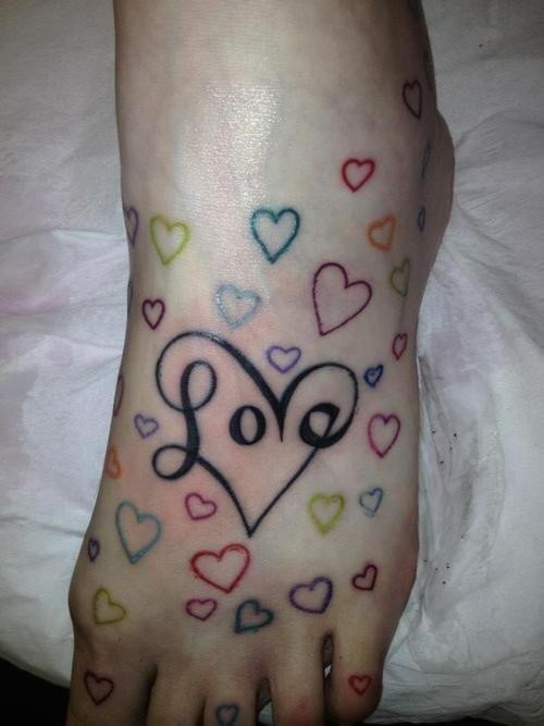 Love Cute Hearts Foot Tattoo