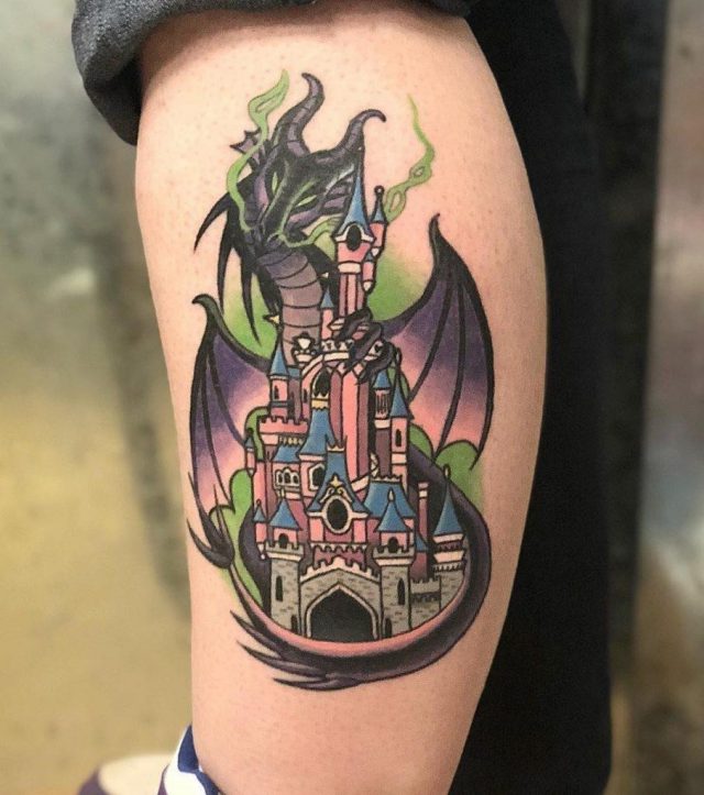 Maleficent and Disney Castle Tattoos 906×1024