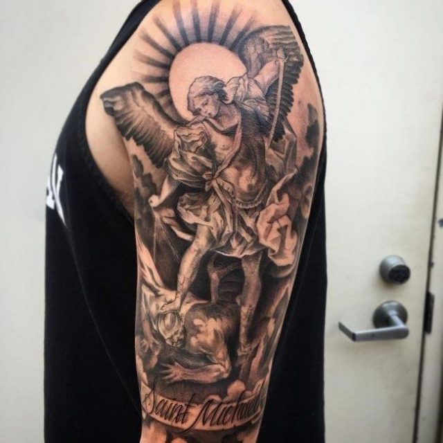 Man Upper Arm Protector Guardian Angel Tattoo