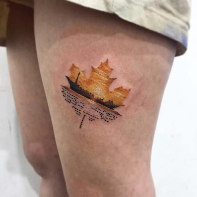 Maple leaf sunset tattoo