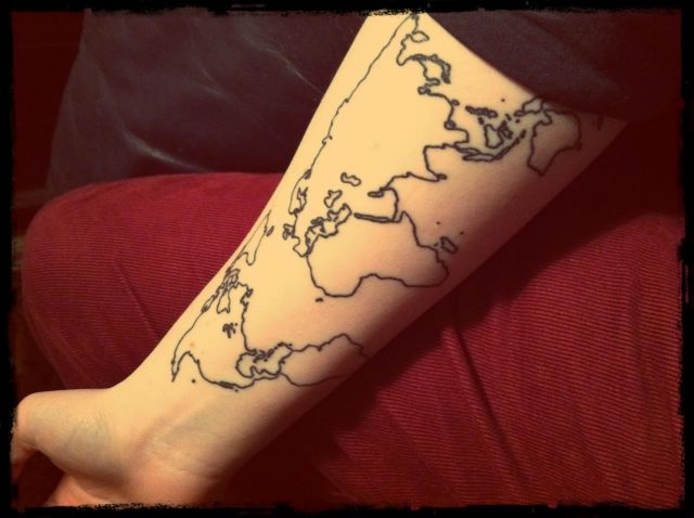 Mind Blowing World Map Tattoo On Forearm