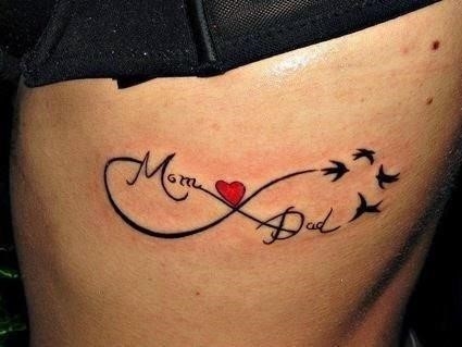 Mom And dad Love Infinity Tattoo On Thigh