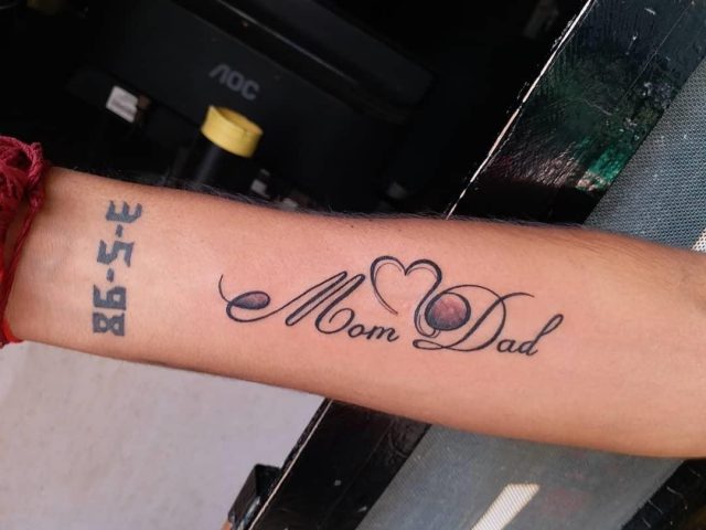 Mom and Dad with Heart Design Tattoo for Girls