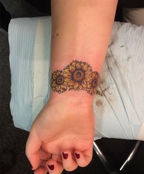 Most Beautiful Sunflower Wristband Tattoo Design for Girls