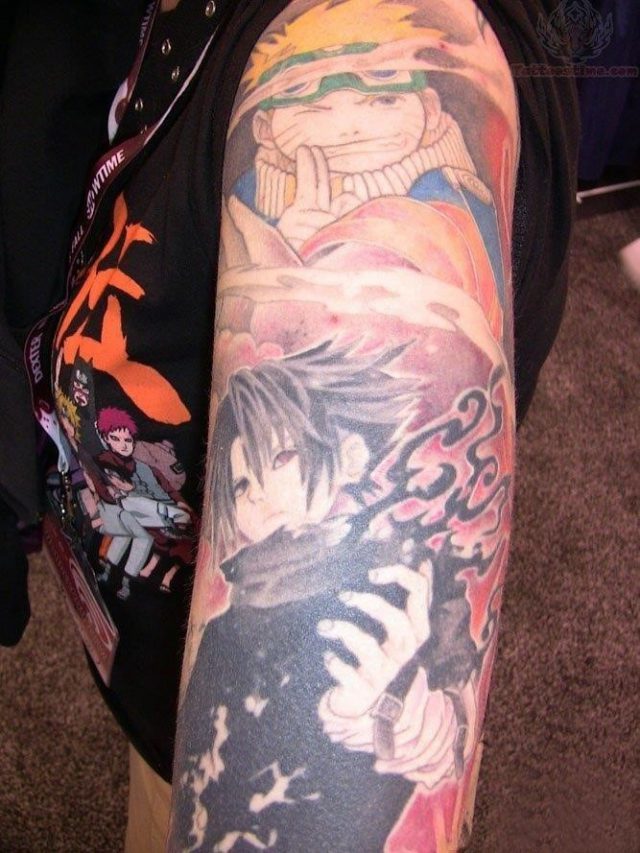 Naruto Sasuke Anime Colorful Tattoo On Sleeve