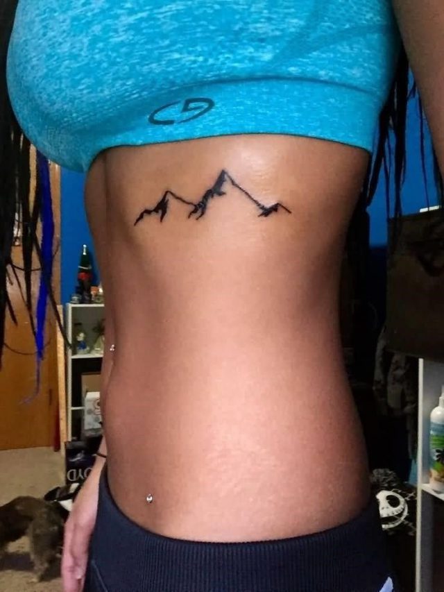 New Simple Mountains Tattoo On Side Rib