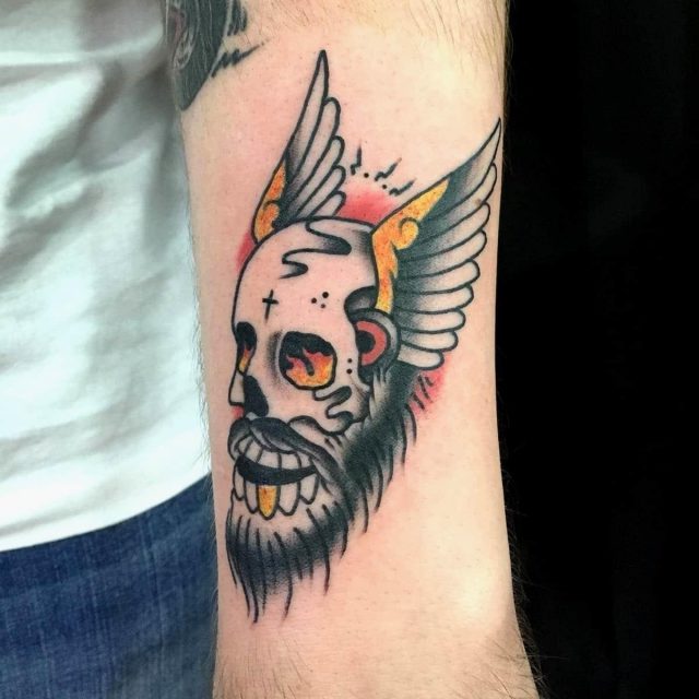 Old School Skull and Wings Tattoo Artist Portfolio The Black Hat Tattoo Dublin James Kenned