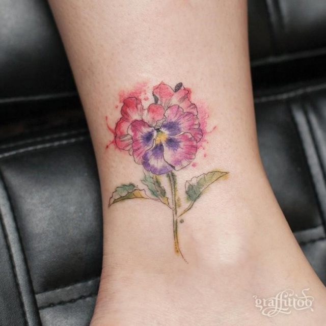 Pansy watercolor flower tattoo