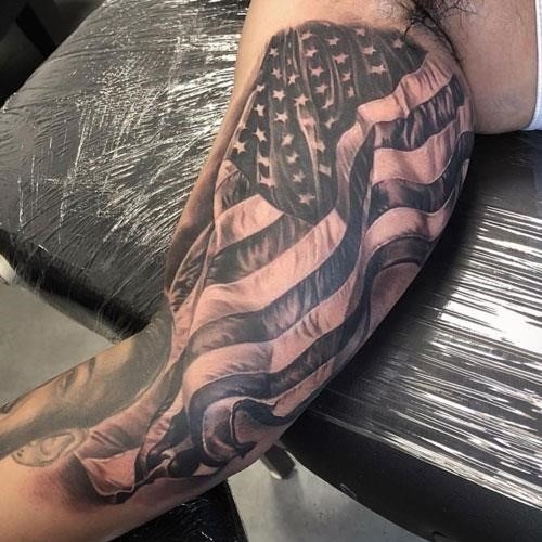 Patriotic American Flag Bicep Tattoos For Guys