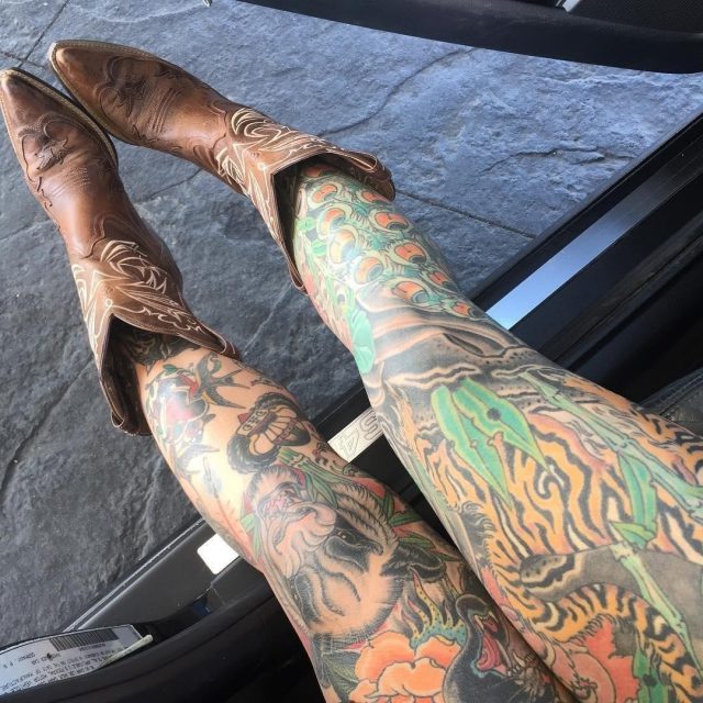 Peacock Leg Sleeve Tattoo