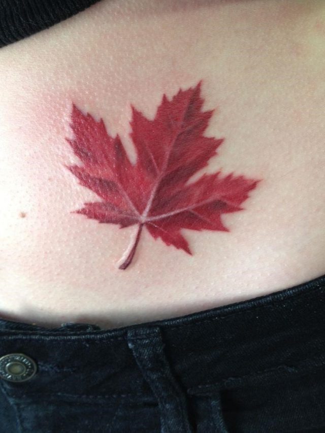 Red 3D Maple Leaf Tattoo Design