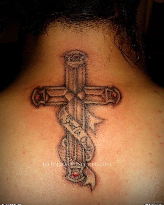 Religious Cross Tattoo On Neck td1459