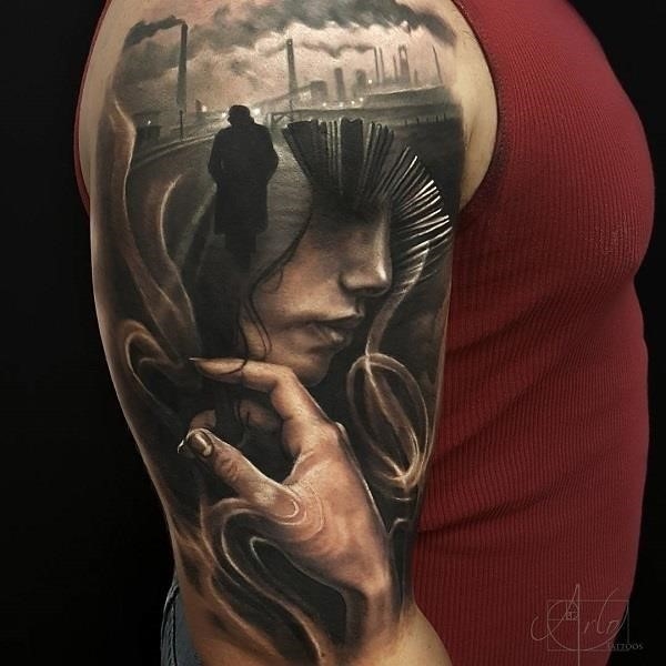 Revered Best 3D Tattoos on right bicep and shoulder