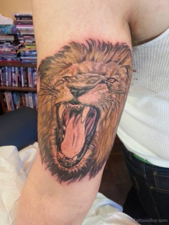 Roaring Lion Tattoo On Triceps TB1128