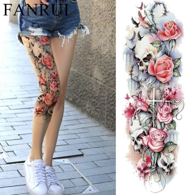 Sexy Summer Women Flower Temporary Tattoo Full Legs Body Art Tattoo Stickers Girl Shoulder Party Waterproof