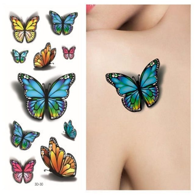 Sexy Tatoo 3d Purple Designs Pastel 3D Butterfly Tattoo Body Art Colored Drawing Waterproof Stickers 3d