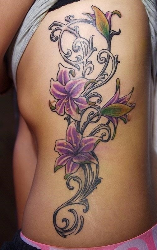 Side Rib Flower Tattoos