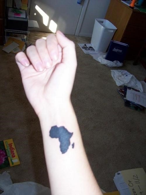 Silhouette African Map Tattoo On Wrist