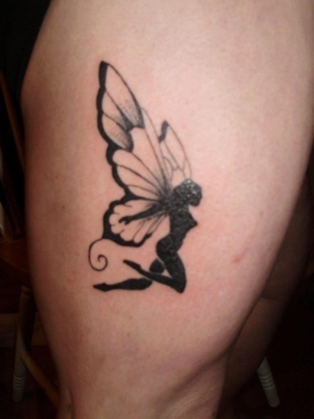 Silhouette Flying Fairy Tattoo On Right Side Thigh By Iluvdbush