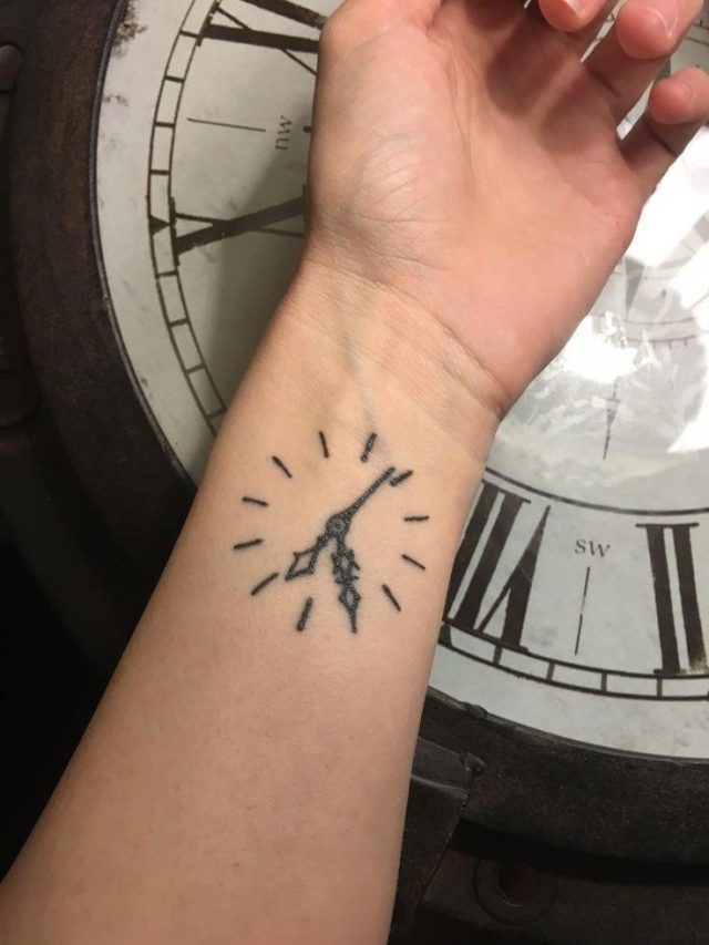 Simple Clock Tattoo On Left Wrist