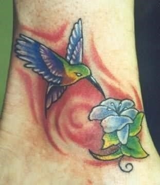 Simple Flower And Hummingbird Tattoo