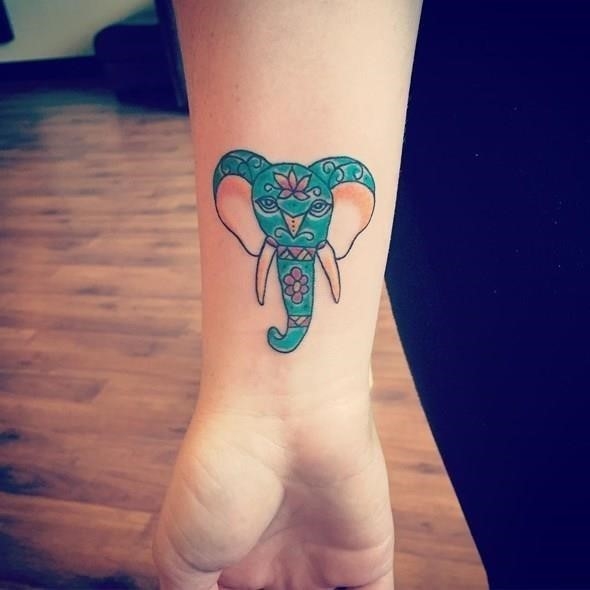 Small Colorful Elephant Tattoo On Wrist