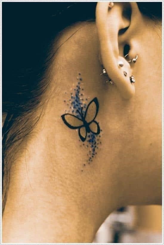 Small Design Butterfly Tattoo On Neck